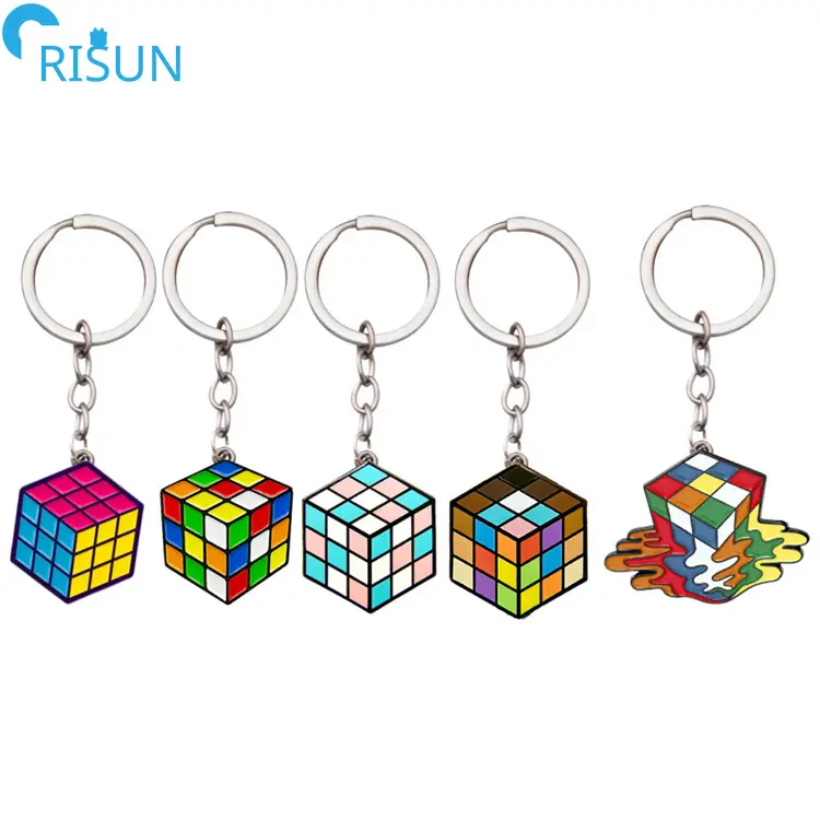 Tùy chỉnh men 80S trò chơi ma thuật Cube ma thuật vuông Rubiks cube llaveros Móc khóa móc khóa tùy chỉnh Rubiks cube Keyring Móc chìa khóa