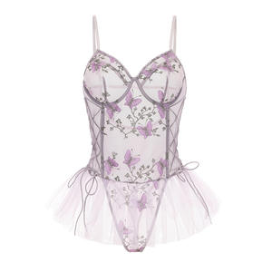 Sexy Deep V Backless Embroidery See-through Lace Lingerie <b>Set</b> for Women <b>Suspender</b> Breathable One Piece Bodysuit - Product Image 6