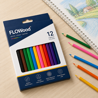 FLOWood 12 crayons de couleur vibrants avec trou de suspension, boîte fenêtrée, application de couleur brillante et lisse, mine résistante à la casse pour le dessin artistique