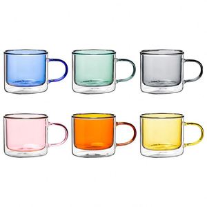 Tasse à café en verre coloré à double paroi résistante aux hautes températures avec poignée, design moderne et simple pour la maison - Product Image 5