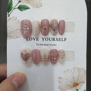 <span class=keywords><strong>Uñas</strong></span> Postizas Rojas para el Día <span class=keywords><strong>de</strong></span> San Valentín, <span class=keywords><strong>Uñas</strong></span> Artificiales Cortas con Cobertura Total, Diseño Cuadrado Almendrado, Hechas a Mano - Product Image 6