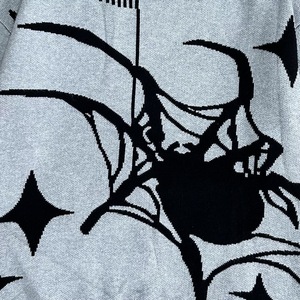 Men Distressed Knit Sweater Crew Neck <b>Pullover</b> <b>Jumper</b> Spider Web Graphic Winter Streetwear Custom Logo - Product Image 4