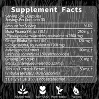 En stock – 60 capsules végétariennes – Complément énergétique à base de plantes – Ginkgo Biloba et Ginseng avec Ashwagandha pour la concentration quotidienne – Personnalisation OEM