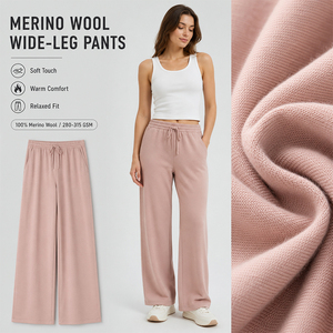 Pantalon long droit à jambes larges en laine pour femme, idéal pour la randonnée et le sport, avec logo personnalisé, chaud, doux, respirant, pour l'extérieur - Product Image 1