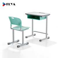 Mobilier de salle de classe Bureau et chaise d'étudiant en plastique en métal unique pour table d'étude d'école primaire avec chaises