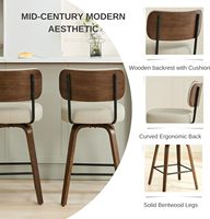 Tabourets de bar pivotants, hauteur de comptoir 26 pouces, beige gris, pieds en bois de noyer, siège rembourré, dossier de soutien, revêtement en similicuir facile à nettoyer