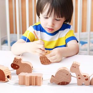 Enfants animaux perles blocs de construction bébé cognitif éducation précoce éducatif filetage <span class=keywords><strong>en</strong></span> bois sans peinture hêtre bois grignoter jouets - Product Image 2