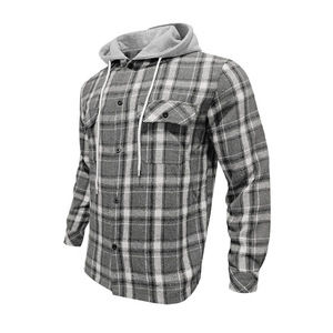 Autumn New Fashion Custom Men's Breathable Cotton <strong>Shell</strong> Hooded Plaid <strong>Shirt</strong> XL Size Flannel Casual Winter Washed Windproof OEM - Product Image 5