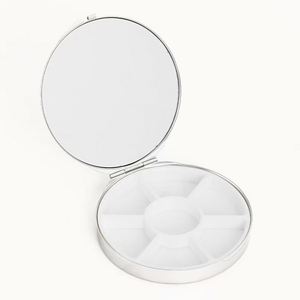 Portable Round Metal Travel Pill Storage Case Custom <b>7</b>-Day Weekly Makeup Mirror With Pocket Small Medicine Boxes for Daily Use - Product Image 2