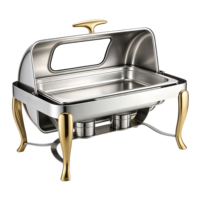 Plat à chafing rond doré de 9 L avec couvercle roulant et fenêtre en verre, chauffe-plats pour buffets, événements traiteur et banquets hôteliers