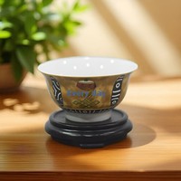 Bol en céramique 2026 Nouveauté Huit Trésors Perles Neuf Yeux Bol à riz/soupe 45 pouces sur pied haut Vaisselle culturelle tibétaine Compatible micro-ondes