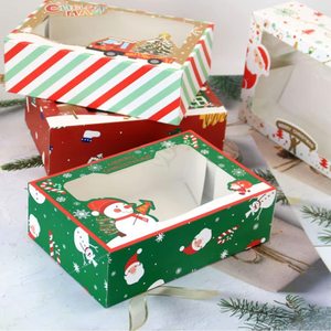 Christmas Themed Rigid Paperboard Gift <b>Boxes</b> with Window Red and Green Design Four-Color Printing Recyclable Rectangle Shape - Product Image 4