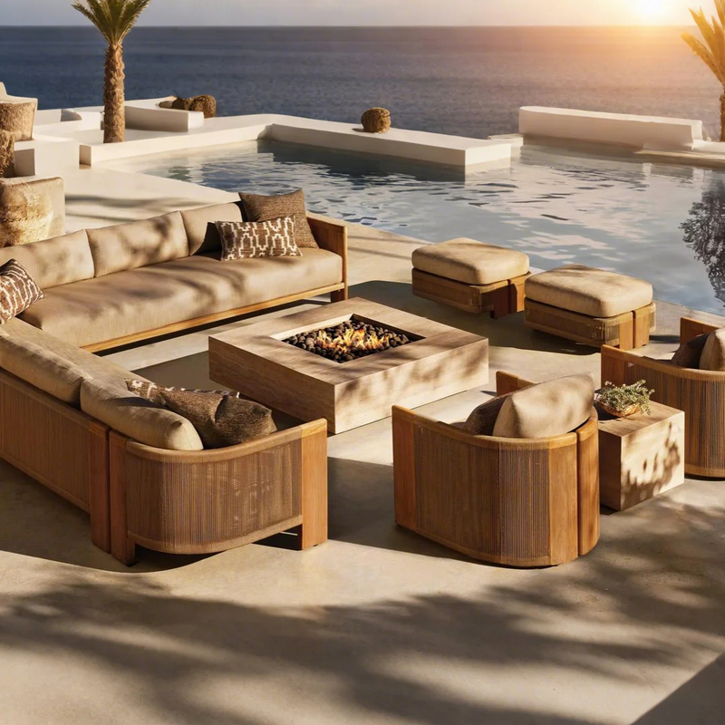 Garden Sofa Teak Rope Wood Set