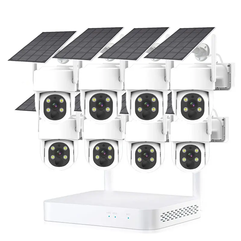 Painéis solares 4CH CCTV sistema sem fio 4MP câmera alimentada por bateria ao ar livre NVR Set Security Camera Wifi