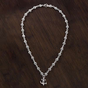 Pendentif Fleur d'Ancre Diamanté, Version Haut de Gamme, Collier Chaîne en Bambou Plaqué Argent, Chaîne de Pull Unisexe Personnalisée, Style Rétro Maritime - Product Image 2