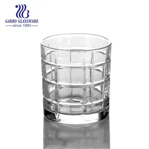 India Super High White Embossed Whisky Glass Square Design Stocked Glass Tumbler for Bar Party Decor Engraved Cup