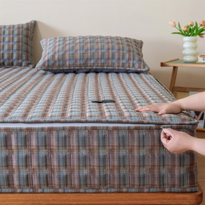 Protège-<span class=keywords><strong>matelas</strong></span> 100 % <span class=keywords><strong>coton</strong></span> matelassé antidérapant 6 faces, drap-housse intégral anti-poussière pour la maison et l'hôtel - Product Image 2