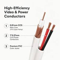 Cable Coaxial Siamese RG59+2C de 96 Hilos y 0.81mm con Cable de Alimentación 2C para Sistemas de Seguridad CCTV