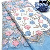Tissu en dentelle de velours perlé populaire en Bolivie, dentelle florale en velours lourdement perlée à la main pour la confection de robes de soirée et de mariée