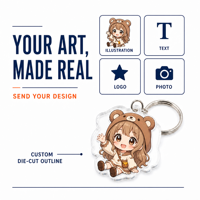 Porte-clés en acrylique personnalisé imprimé anime, acrylique de 2 mm, anneau de clé fendu, découpe personnalisée, vente en gros, OEM ODM, impression couleur vive