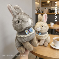 Peluche lapin réaliste transfrontalière, rembourrée en polyester et coton PP, avec bavoir et nœud papillon mignons, poupée de réconfort pour enfants, cadeau, vente en gros