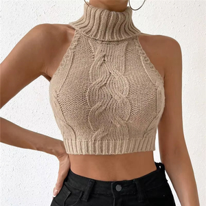 Vendita calda occidentale maglione corto corto Casual in tinta unita Sexy <span class=keywords><strong>Top</strong></span> in maglia Pullover <span class=keywords><strong>dolcevita</strong></span> maglioncino da donna - Product Image 1