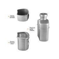 Ensemble bouilloire, boîte à lunch et bouteille d'eau en titane pur 1-2L, multifonctionnel, léger, portable, pliable et épaissi pour le camping en extérieur