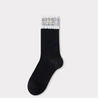 Chaussettes tendance pour femme en promotion, mi-mollet, à double bordure bouffante, en maille respirante, pour le quotidien