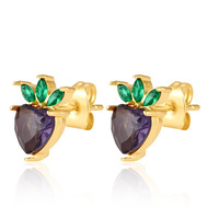 Boucles d'oreilles tendance pour femmes en acier inoxydable plaqué or PVD 18 carats, clous d'oreilles mignons en zircon en forme de fruit pour filles, cadeaux de bijoux
