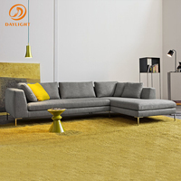 Modernes L-förmiges Ledersofa mit Schlanken Metallbeinen, Hochdichter Schaumstoff-Polyester-Polsterung Wohnzimmermöbel
