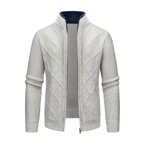 Automne hiver pull tricoté col montant Cardigan hommes motif diamant chaud à la mode hommes veste hommes pull - Product Image 2