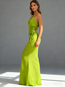 IStapromo Gifts 2026 Designer Famous Green Camisole Long Dress Slim Fit Backless Strap Design Dress - Product Image 3