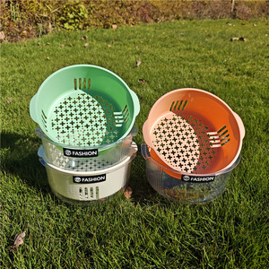 FASHION Double Layer Drain <b>Basket</b> Plastic Vegetable Fruit Washing Kitchen Storage Round <b>Stackable</b> M Mixed Color - Product Image 4