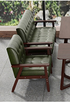 Set Sofa Berlapis Kain Kulit Oil-Wax dengan Rangka Kayu Solid dan Meja Veneer PVC untuk Kafe Minuman Teh Susu