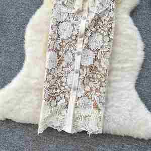 Vestido Maxi Casual Romántico de Verano para Mujer, Ecológico, Transpirable, de Manga Corta, Cintura Imperio, con Diamantes, Encaje Calado, Silueta en A - Product Image 3