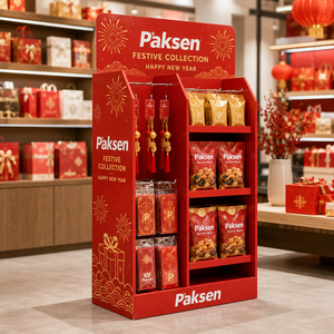 Présentoir à snacks en carton ondulé à niveaux intégré, avec impression personnalisée complète, pour l'aménagement de stock de produits alimentaires saisonniers en épicerie - Product Image 1