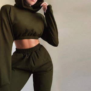 2021 venta al por mayor conjunto de <span class=keywords><strong>2</strong></span> piezas sudaderas con capucha para mujer Joggers manga larga recortada Sudadera con capucha conjuntos de pantalones de chándal y conjunto de Sudadera con capucha - Product Image 3
