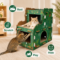 Mobilier pour animaux de compagnie en papier, design personnalisé, festif, à double étage et multi-niveaux, maison-griffoir pour chat