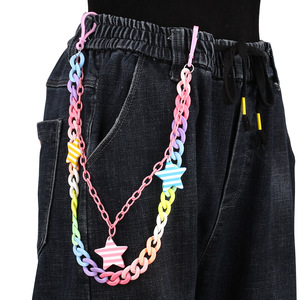Chaîne de taille Yueli en acrylique coloré avec étoiles et double anneau, chaîne de corps tendance pour femme pour les soirées en boîte de nuit - Product Image 2