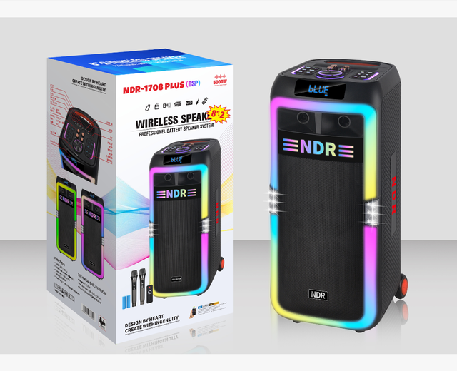 NDR-1708 PLUS High Power Speaker Dual 8 Inch Woofer Rechargeable Battery Audio for Mobile Phone Karaoke Factory Direct Sales