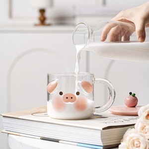 Heißes hochwertiges tier-Süßiges Glasbecher Borosilikat Kaffee Milch Trinkbecher Glas runder Glas-Wasserbecher mit Deckel und Strohhalm - Product Image 6