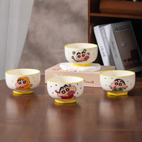 Crayon Shin-chan – Ensemble de 4 bols à riz en céramique de 4,5 pouces, motif 4 personnages sous glaçure, en porcelaine, idéal pour la famille