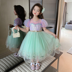 Robe de princesse en tulle et maille pour fille, manches courtes, collection été 2026, pour tout-petits, maternelle, fête d'anniversaire, spectacle sur scène - Product Image 2