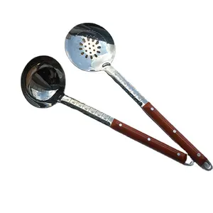 Factory price New cooking tool accessories stainless steel soup ladle skimmer spoon set kitchen ladle wooden cooking utensil