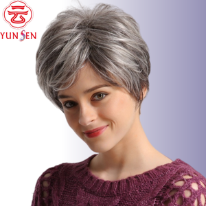 เส้นใยทนความร้อนสูง แบบสั้น สีเทาขาว <span class=keywords><strong>ทรง</strong></span>ดอกกุหลาบ สำหรับ<span class=keywords><strong>ผู้หญิง</strong></span>วัยกลางคนและผู้สูงอายุ - Product Image 3