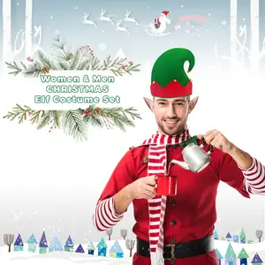 Noel Elf kostüm şapka ve yumuşak Elf kulak seti kadın erkek noel tatili Cosplay kostüm aksesuarları