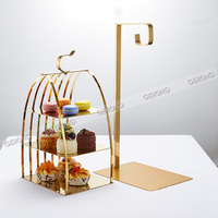 Ensemble de supports à dessert en acier inoxydable de luxe, cage à oiseaux, doré, argenté, poli miroir, multi-niveaux, buffet, pâtisserie, fruits, gâteaux