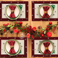 Ensemble de 4 sets de table en polyester à motif de sapins de Noël, 12 x 18 pouces, lavables, pour la décoration des fêtes