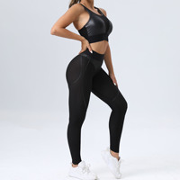 Ensemble de yoga 2 pièces : Soutien-gorge de sport en maille patchwork et pantalon push-up, ensemble deux pièces de fitness pour femme, tenue de sport moulante et tendance pour le cyclisme