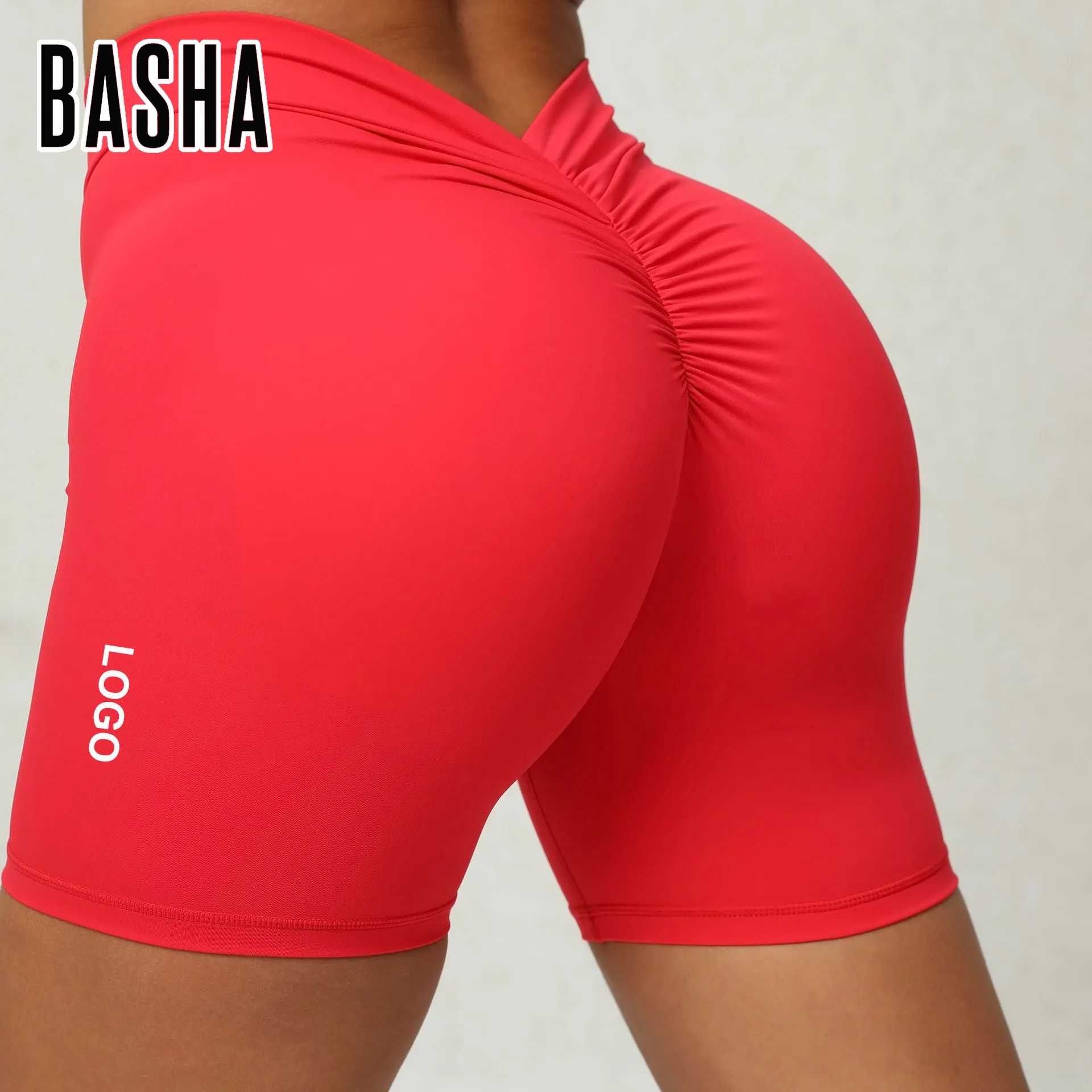 BASHAsports Custom Logo Back V Cut High Waist Leggings Yoga Shorts Women Fitness Running Tights Gym Scrunch Butt Biker Shorts